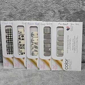 Lot Of 5‎ Color Street Real Nail Polish Strips White Black Graphic Plaid Paws